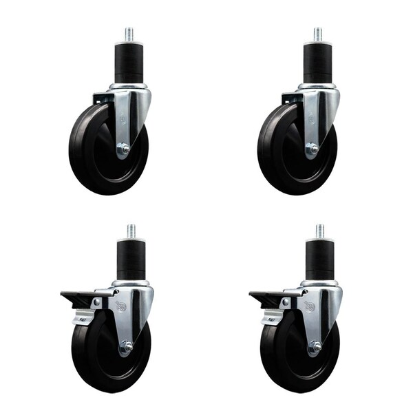 Service Caster 5'' Hard Rubber Wheel Swivel 1-3/4'' Expand Stem Caster Set 2 Brakes, 4PK SCC-EX20S514-HRS-2-PLB-2-134 - main